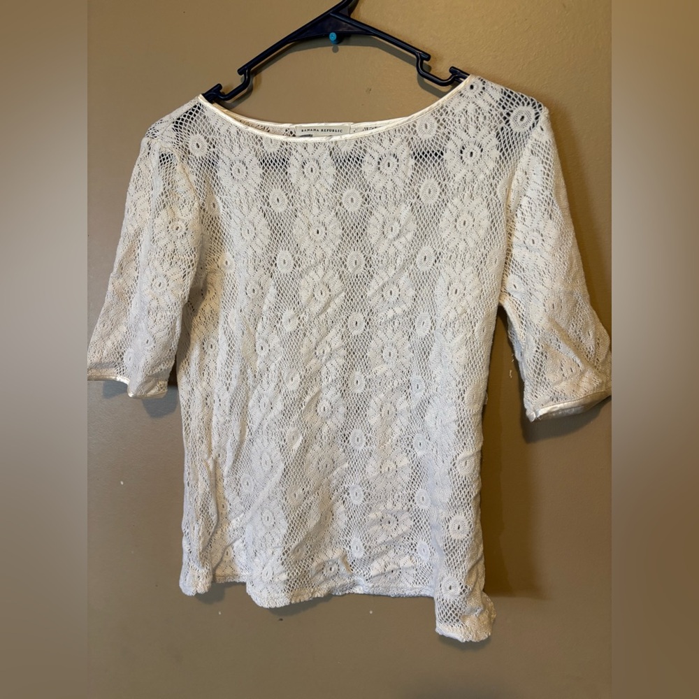 Banana Republic White Floral Lace Crochet Top Size [Small] Boho Cottagecore